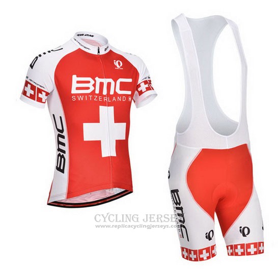 2014 Cycling Jersey BMC Champion Switzerland Orange and White Short Sleeve and Bib Short